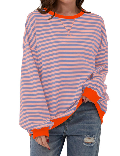⏰Hot Sale-Oversized Striped Color Block Sweatshirt