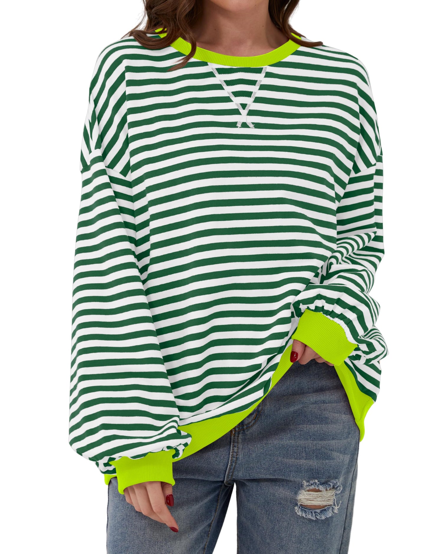 ⏰Hot Sale-Oversized Striped Color Block Sweatshirt