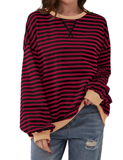 ⏰Hot Sale-Oversized Striped Color Block Sweatshirt