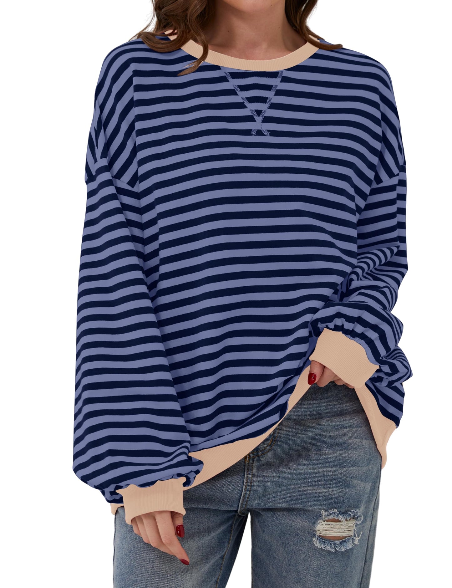 ⏰Hot Sale-Oversized Striped Color Block Sweatshirt