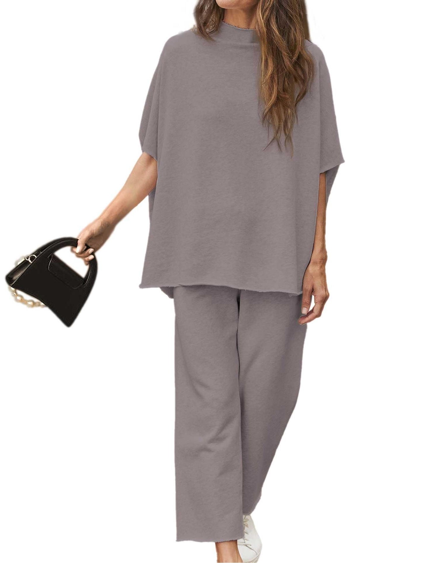 ⏰Hot Sale- Womens 3/4 Batwing Sleeve Capelet Wide Leg Pants Set