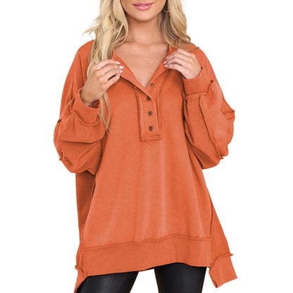 Limited time sale🔥Women's Oversized Henley Casual Buttoned Sweatshirt