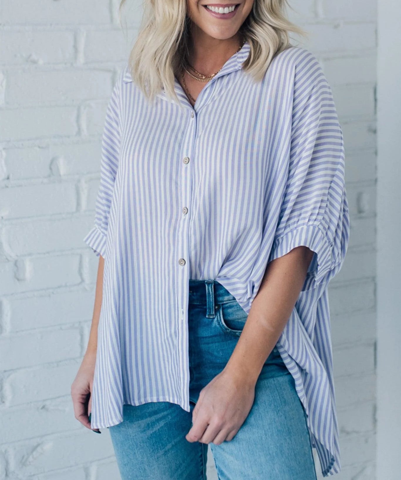2024 Oversized Striped Loose Button-down Shirt(Buy 2 10% OFF)
