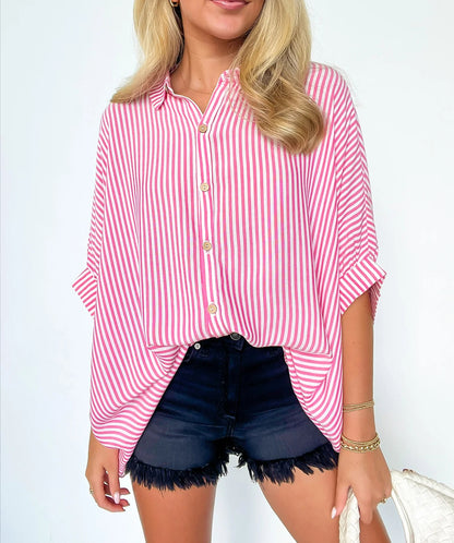 2024 Oversized Striped Loose Button-down Shirt(Buy 2 10% OFF)