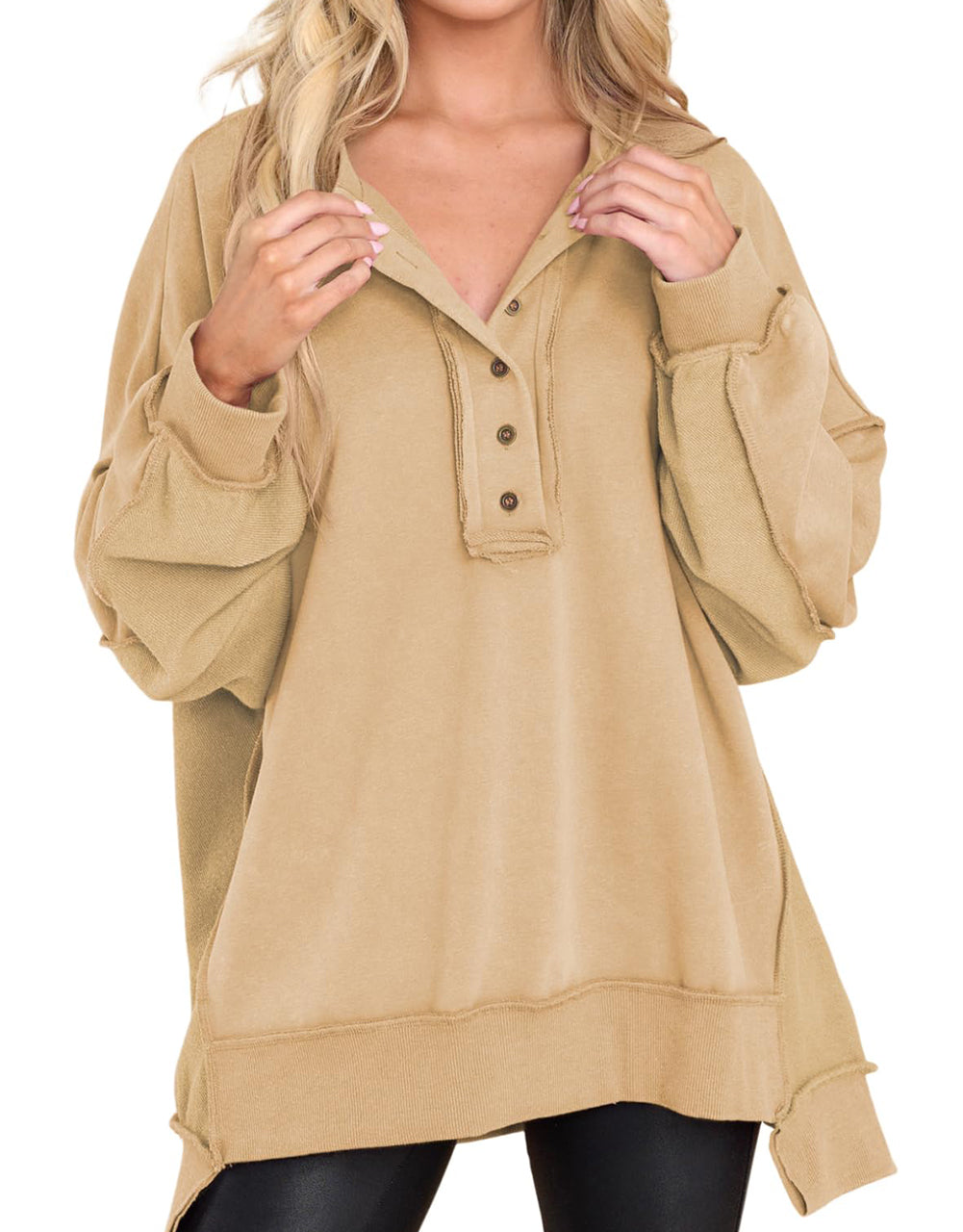 ⏰Hot Sale-Women's Oversized Henley Casual Buttoned Sweatshirt