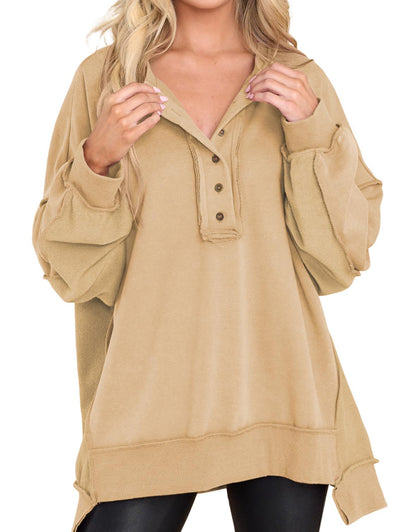 ⏰Hot Sale-Women's Oversized Henley Casual Buttoned Sweatshirt