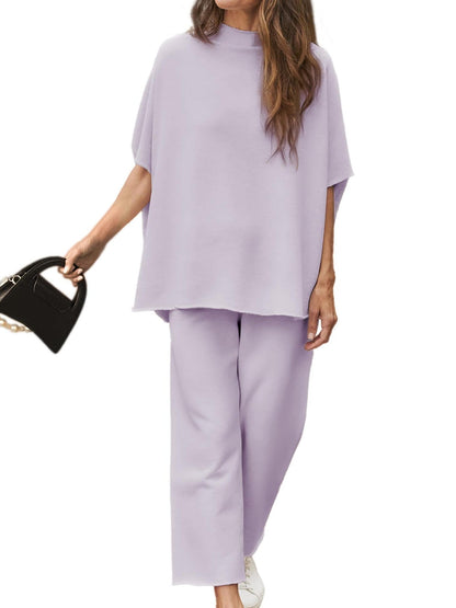 Women's Casual Batwing Sleeve Pullover Top and Wide Leg Set