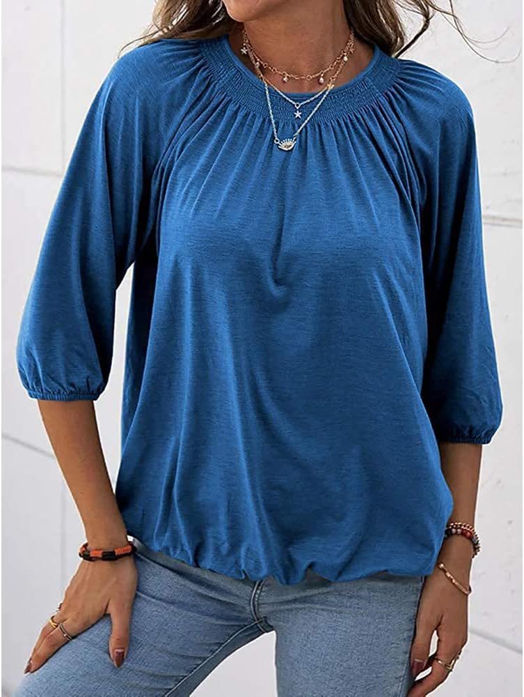 Limited time sale 🔥Women's Casual Cotton 3/4 Sleeve Loose Pleated Basic Tops
