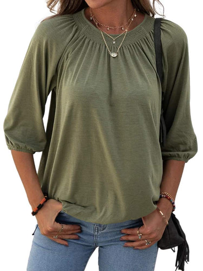 Limited time sale 🔥Women's Casual Cotton 3/4 Sleeve Loose Pleated Basic Tops