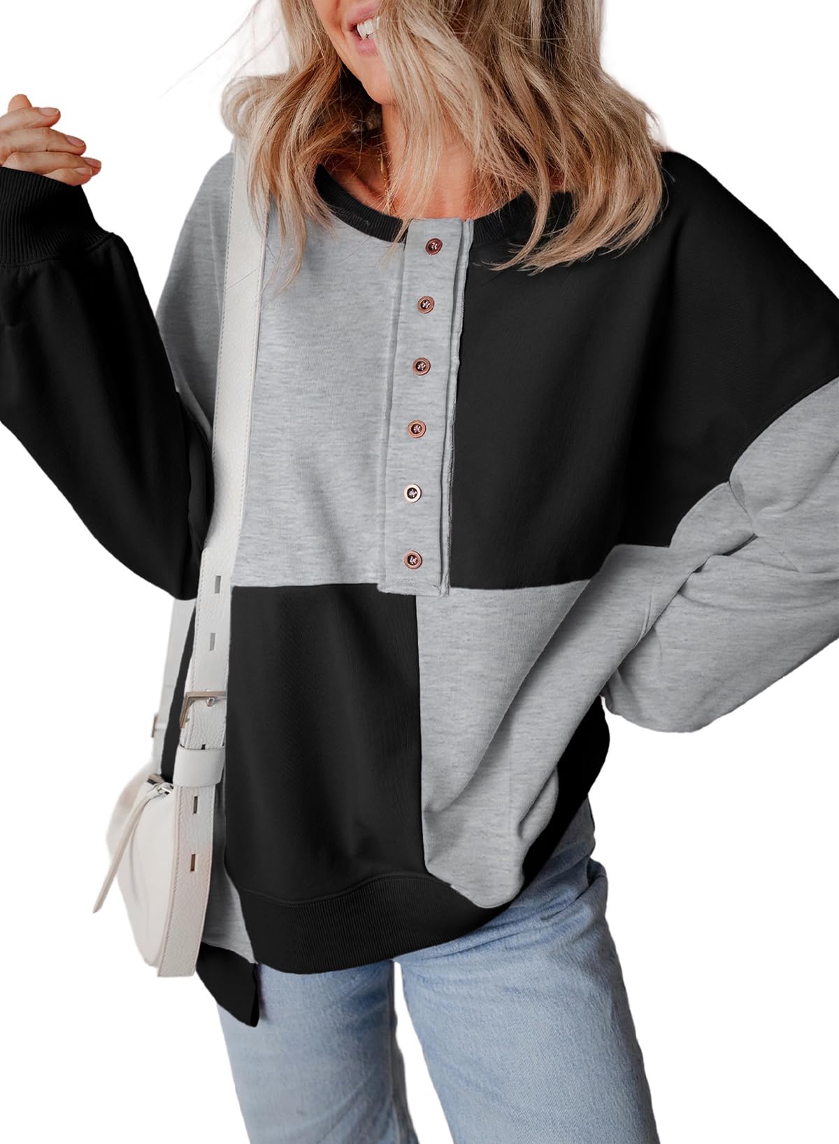 Color Block Half Button Long Sleeve Sweatshirt