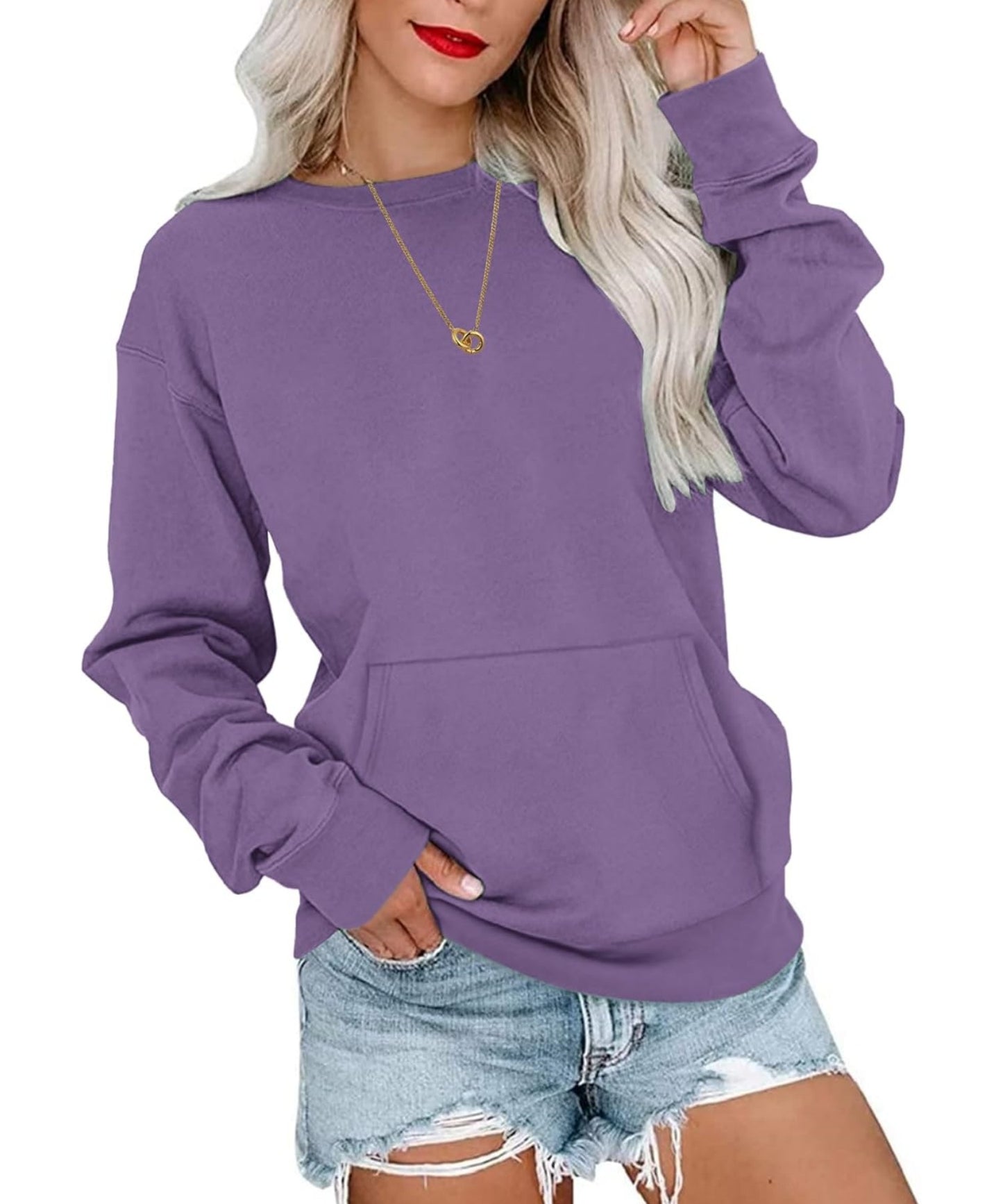 Women's Oversized Long Sleeve Crewneck Sweatshirt with Pocket