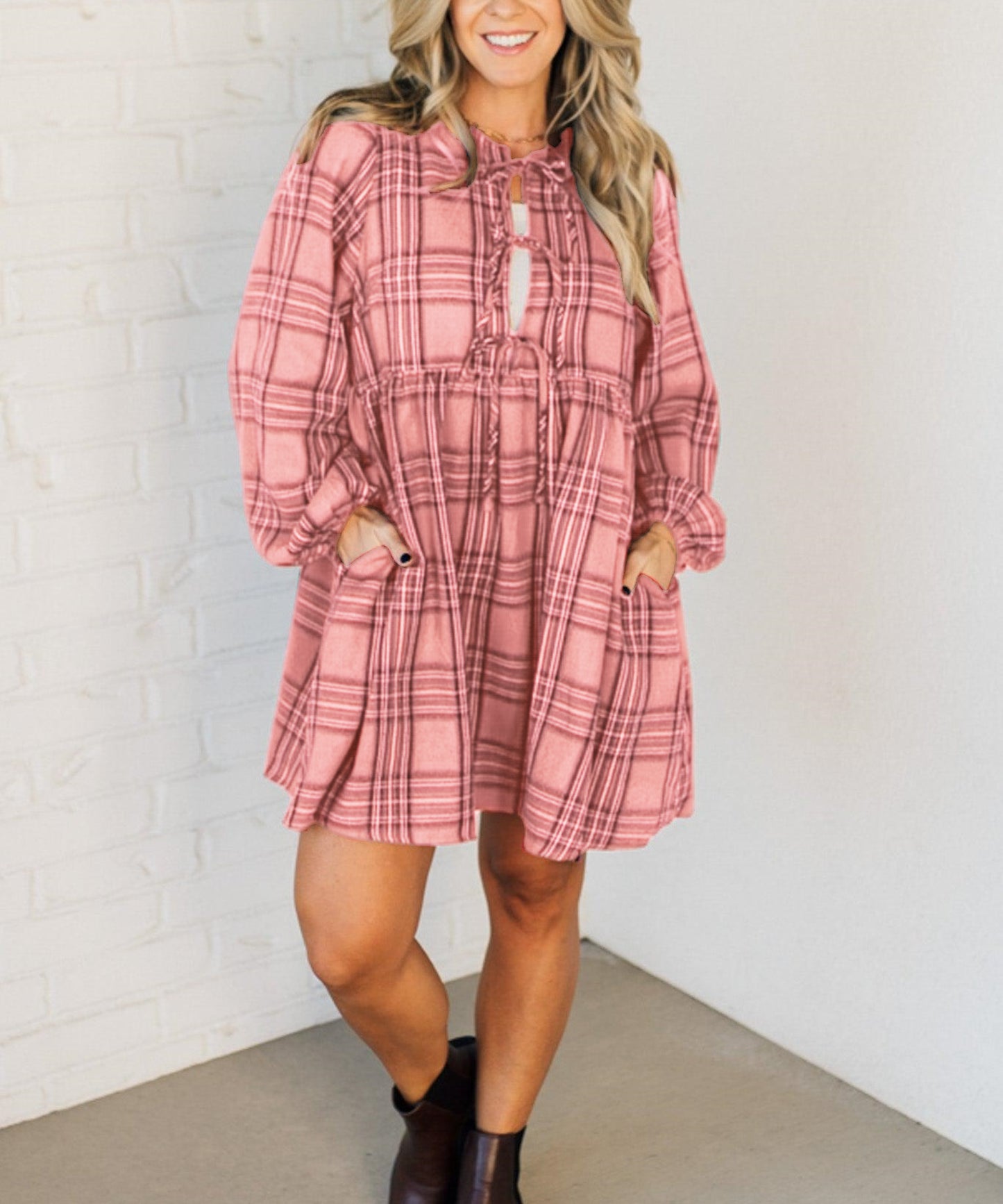 New Women's Holiday Plaid Mini Dress