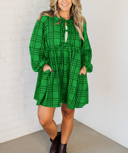 New Women's Holiday Plaid Mini Dress