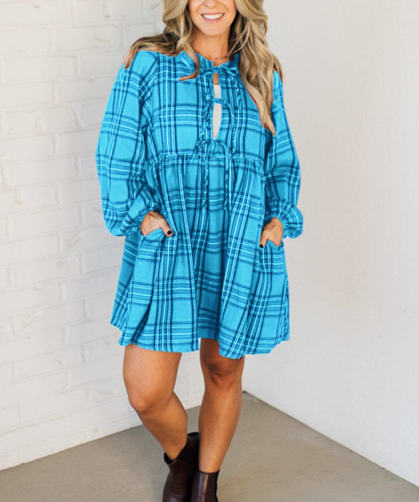 New Women's Holiday Plaid Mini Dress