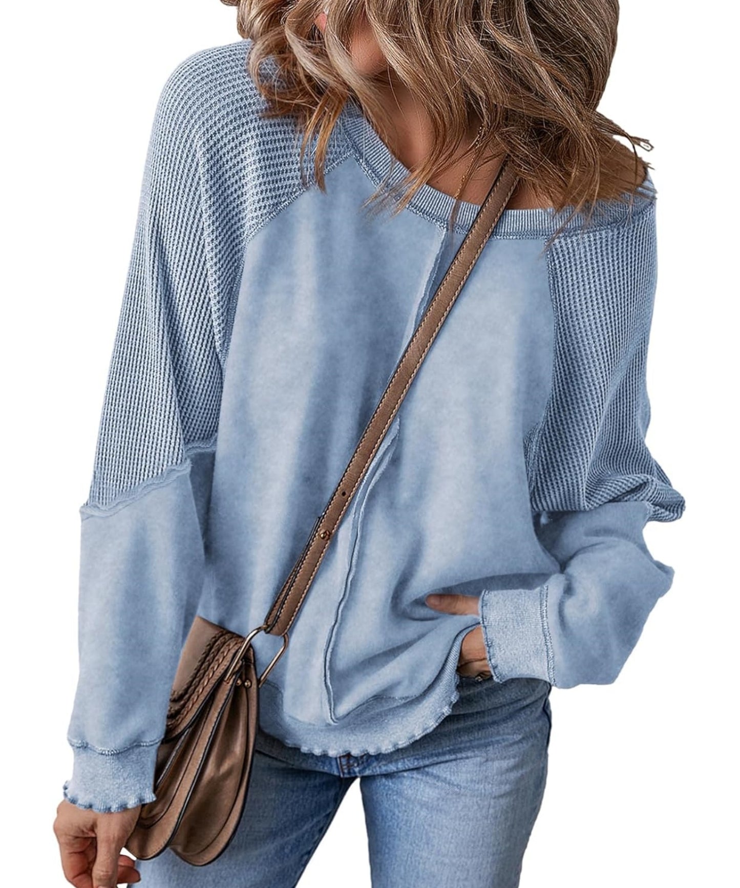 Women's  Reverse Seam Waffle Knit Sweatshirt