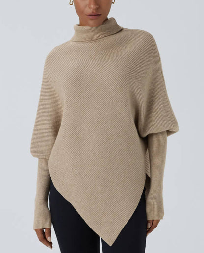 ⏰Hot Sale-Turtleneck Batwing Long Sleeve Asymmetric Hem Sweater