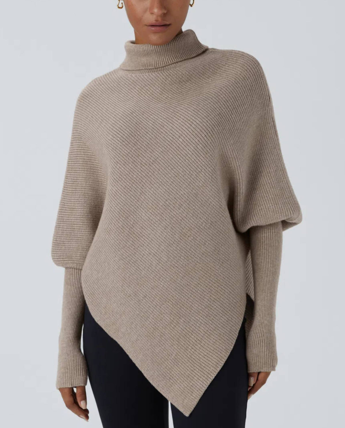 ⏰Hot Sale-Turtleneck Batwing Long Sleeve Asymmetric Hem Sweater