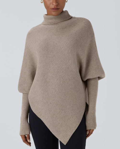 ⏰Hot Sale-Turtleneck Batwing Long Sleeve Asymmetric Hem Sweater