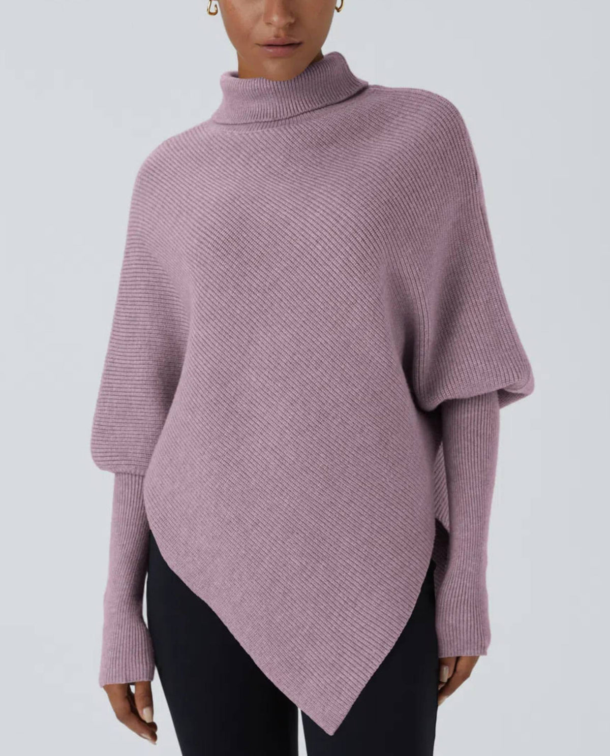 ⏰Hot Sale-Turtleneck Batwing Long Sleeve Asymmetric Hem Sweater