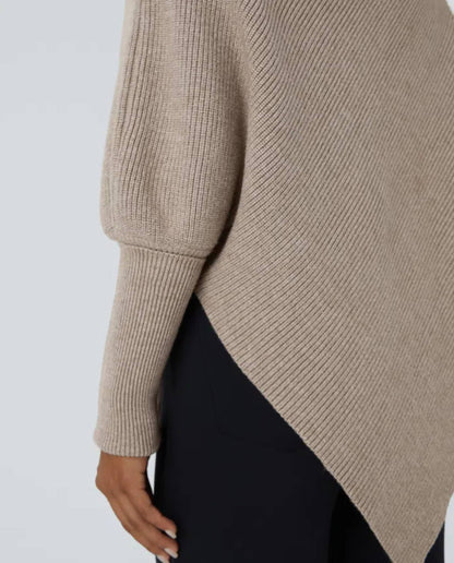 ⏰Hot Sale-Turtleneck Batwing Long Sleeve Asymmetric Hem Sweater