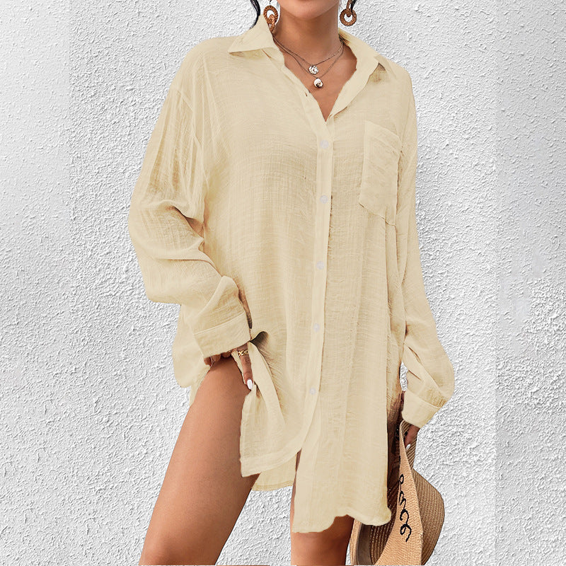 Women's Bohemian Style Loose Long-Sleeved Button-Down Shirt Casual Top