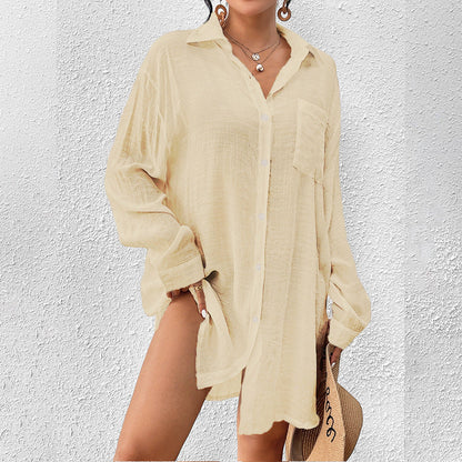 Women's Bohemian Style Loose Long-Sleeved Button-Down Shirt Casual Top