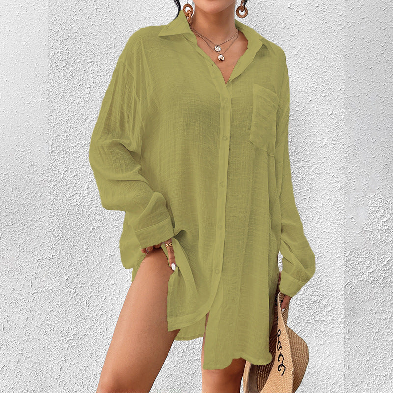 Women's Bohemian Style Loose Long-Sleeved Button-Down Shirt Casual Top