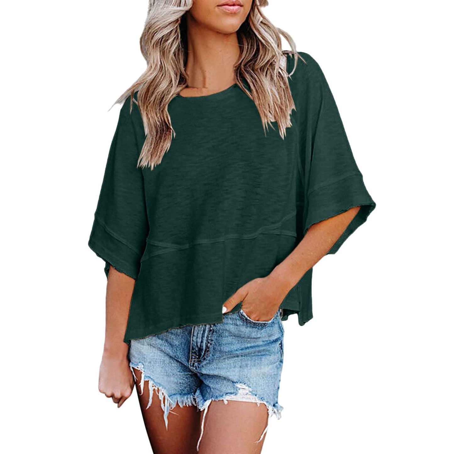 Women Batwing Sleeve Loose Casual Short Top