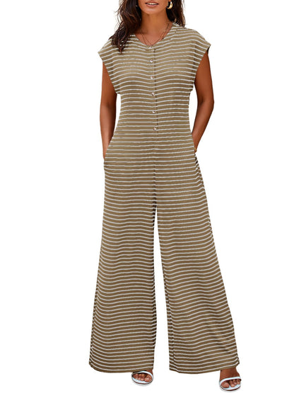 ⏰Hot Sale-Women's Casual Striped Button-Up Jumpsuit