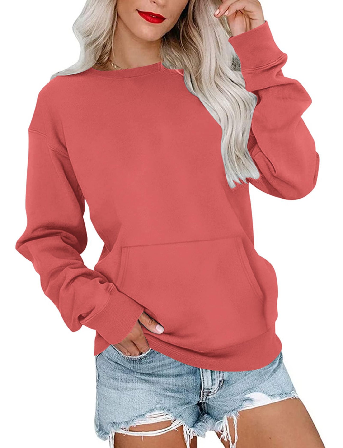 Women's Oversized Long Sleeve Crewneck Sweatshirt with Pocket