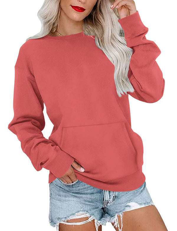 Women's Oversized Long Sleeve Crewneck Sweatshirt with Pocket