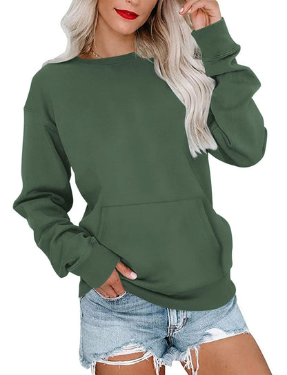 Women's Oversized Long Sleeve Crewneck Sweatshirt with Pocket