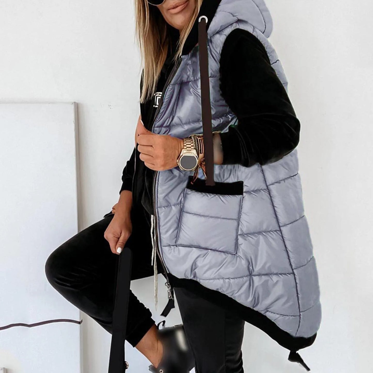 ⏰Hot Sale-Women's Hooded Outwear Vest Lightweight Zipper Up Padded Gilet With Pockets