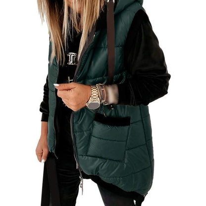 Women's Hooded Outwear Vest Lightweight Zipper Up Padded Gilet With Pockets