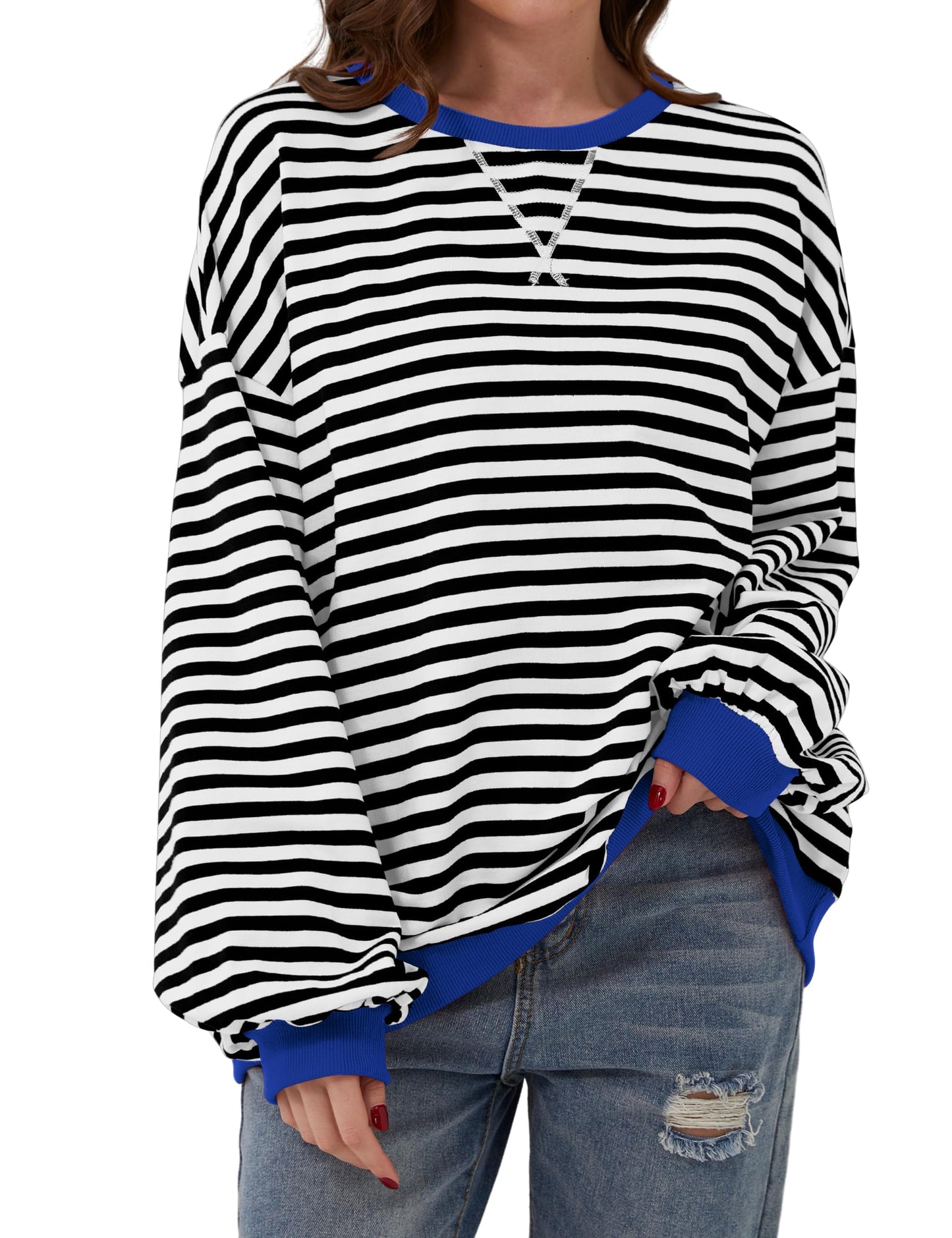 ⏰Hot Sale-Oversized Striped Color Block Sweatshirt