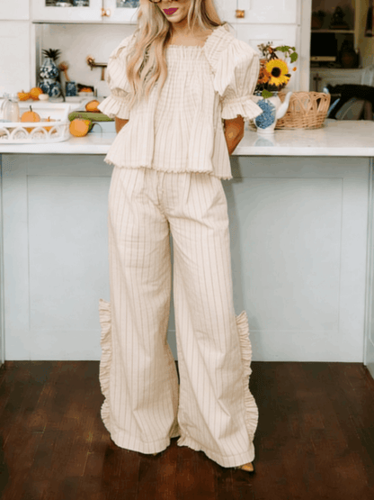 ✨Women's Christmas Plaid Ruffle Puff Sleeve Pajamas Set