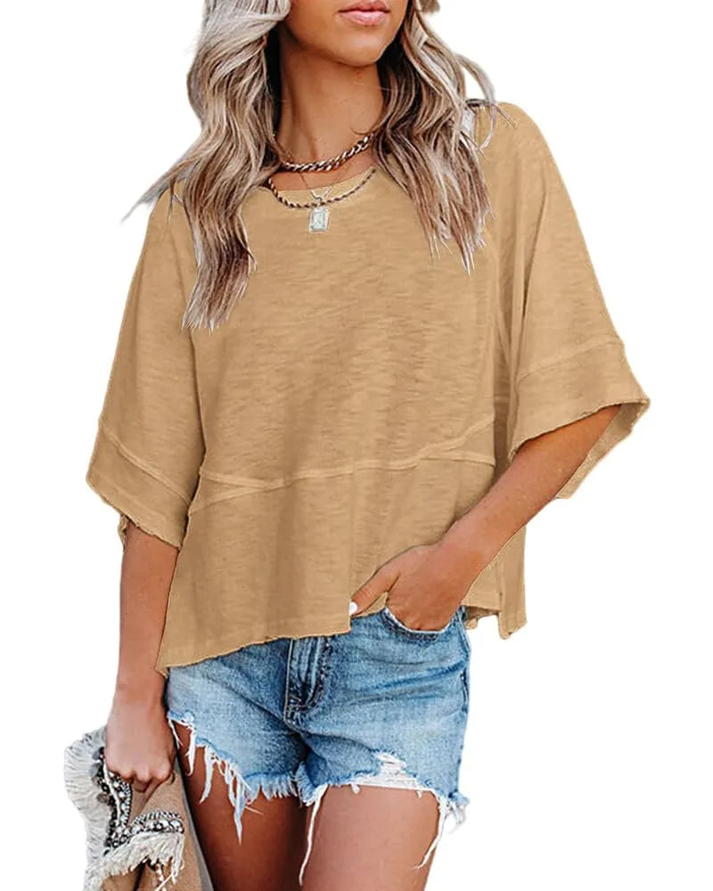 ⏰Hot Sale-Women's Summer Casual Crewneck Batwing Half Sleeve Tee