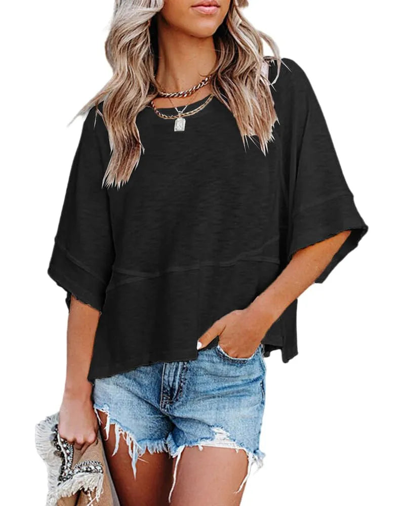 ⏰Hot Sale-Women's Summer Casual Crewneck Batwing Half Sleeve Tee