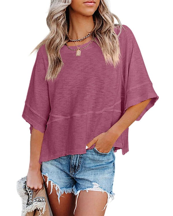 ⏰Hot Sale-Women's Summer Casual Crewneck Batwing Half Sleeve Tee