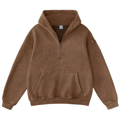 Vintage Half‑Zip Pocket Hoodie