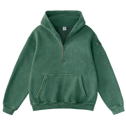 Vintage Half‑Zip Pocket Hoodie