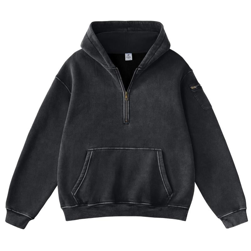 Vintage Half‑Zip Pocket Hoodie