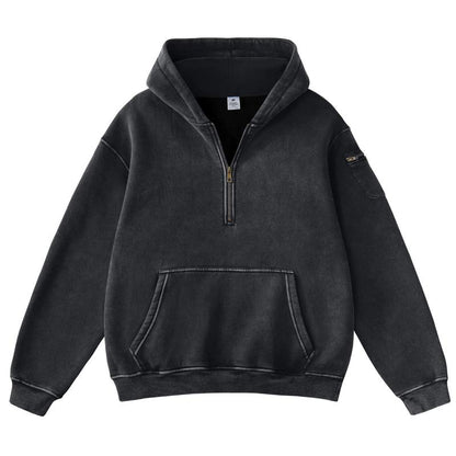 Vintage Half‑Zip Pocket Hoodie