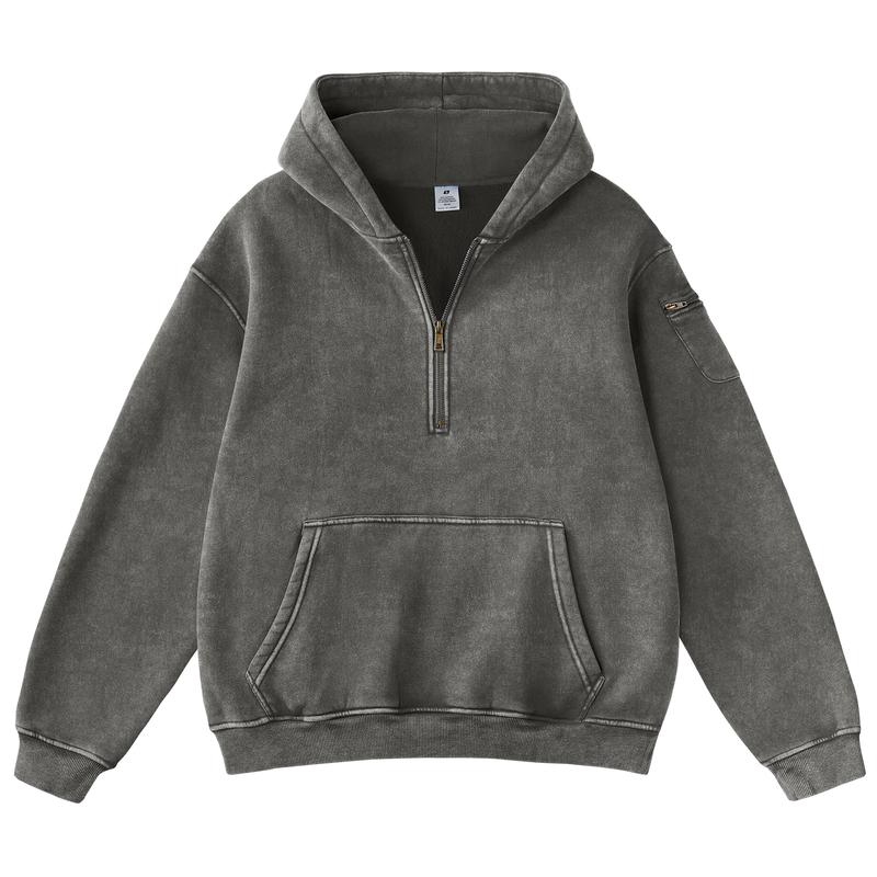 Vintage Half‑Zip Pocket Hoodie