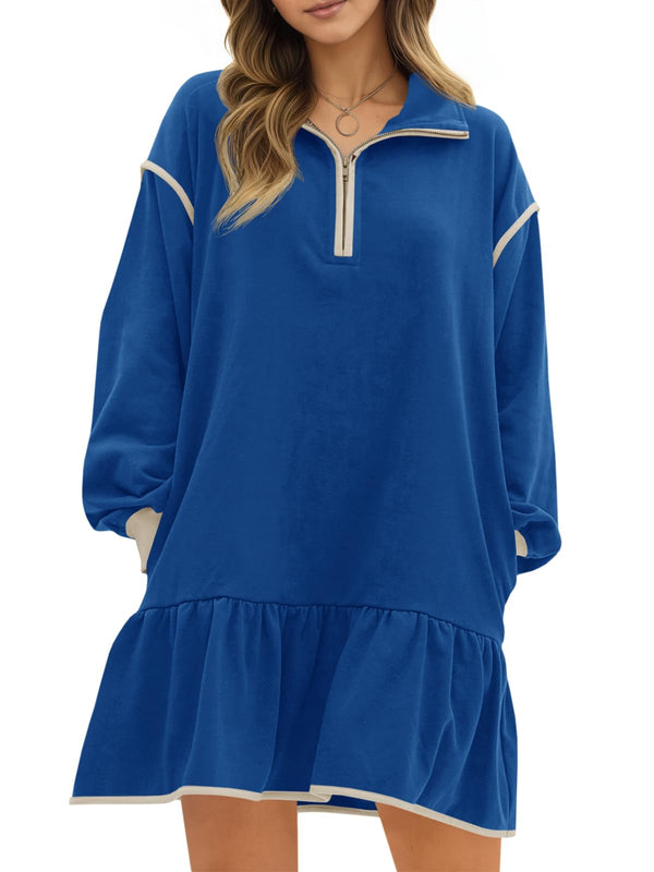 Women's Color Block Long Sleeve Relaxed Fit Dress