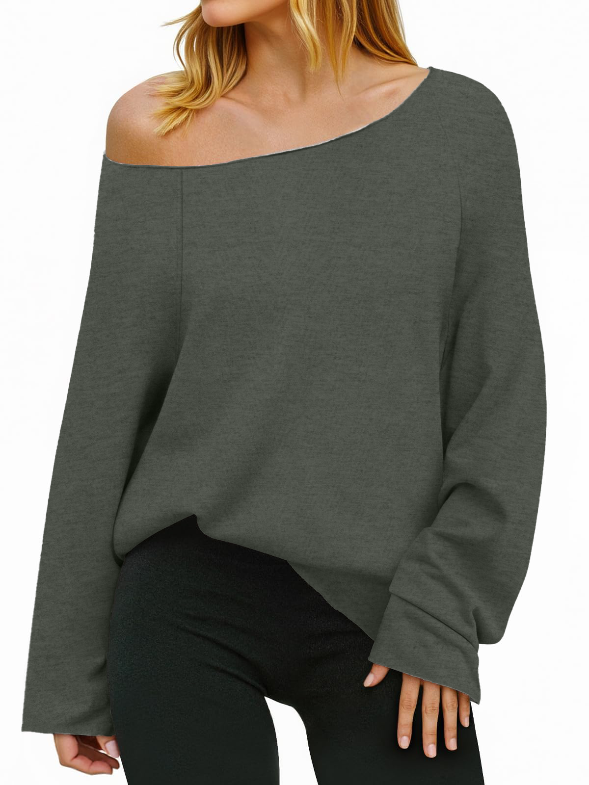 Limited time sale🔥Womens Lightweight Oversized Off The Shoulder Sweatshirts Tunic Tops