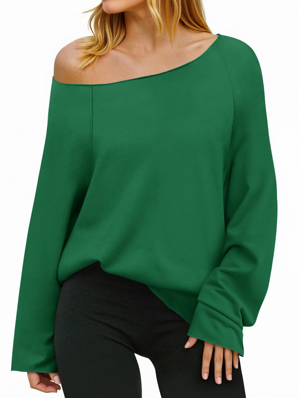 ✨Womens Lightweight Oversized Off The Shoulder Sweatshirts Tunic Tops