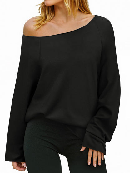 ✨Womens Lightweight Oversized Off The Shoulder Sweatshirts Tunic Tops