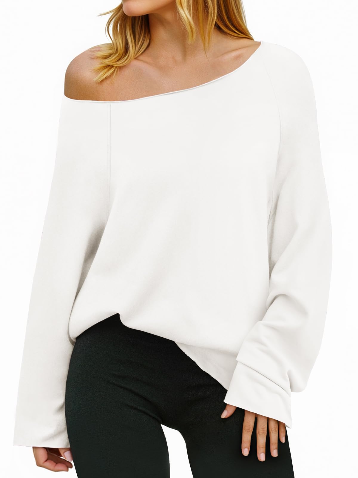 ✨Womens Lightweight Oversized Off The Shoulder Sweatshirts Tunic Tops
