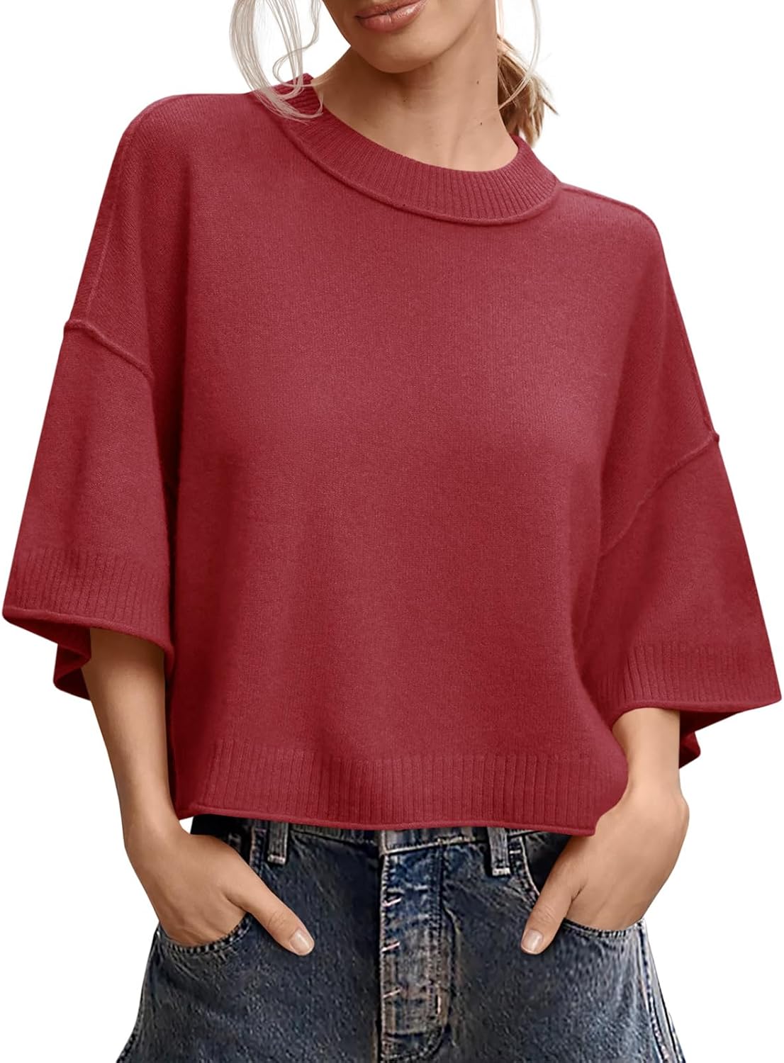 Womens Short Sleeve Sweater Summer Oversized Lightweight Knit Tops